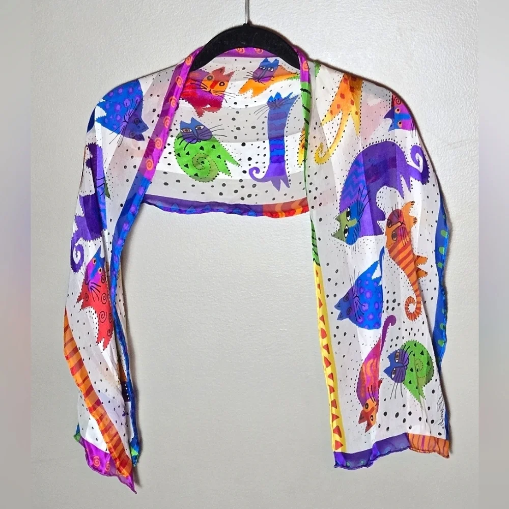 Laurel‎ Burch Colorful Animal Print Silk Art To Wear Maximalist Scarf